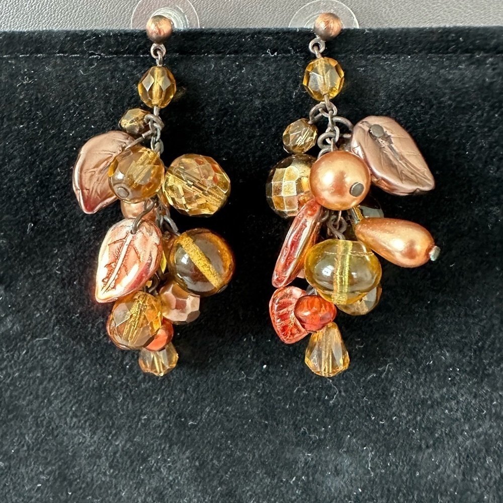 Drop Pierced Earrings, A Cascade Of Different Shape Beads